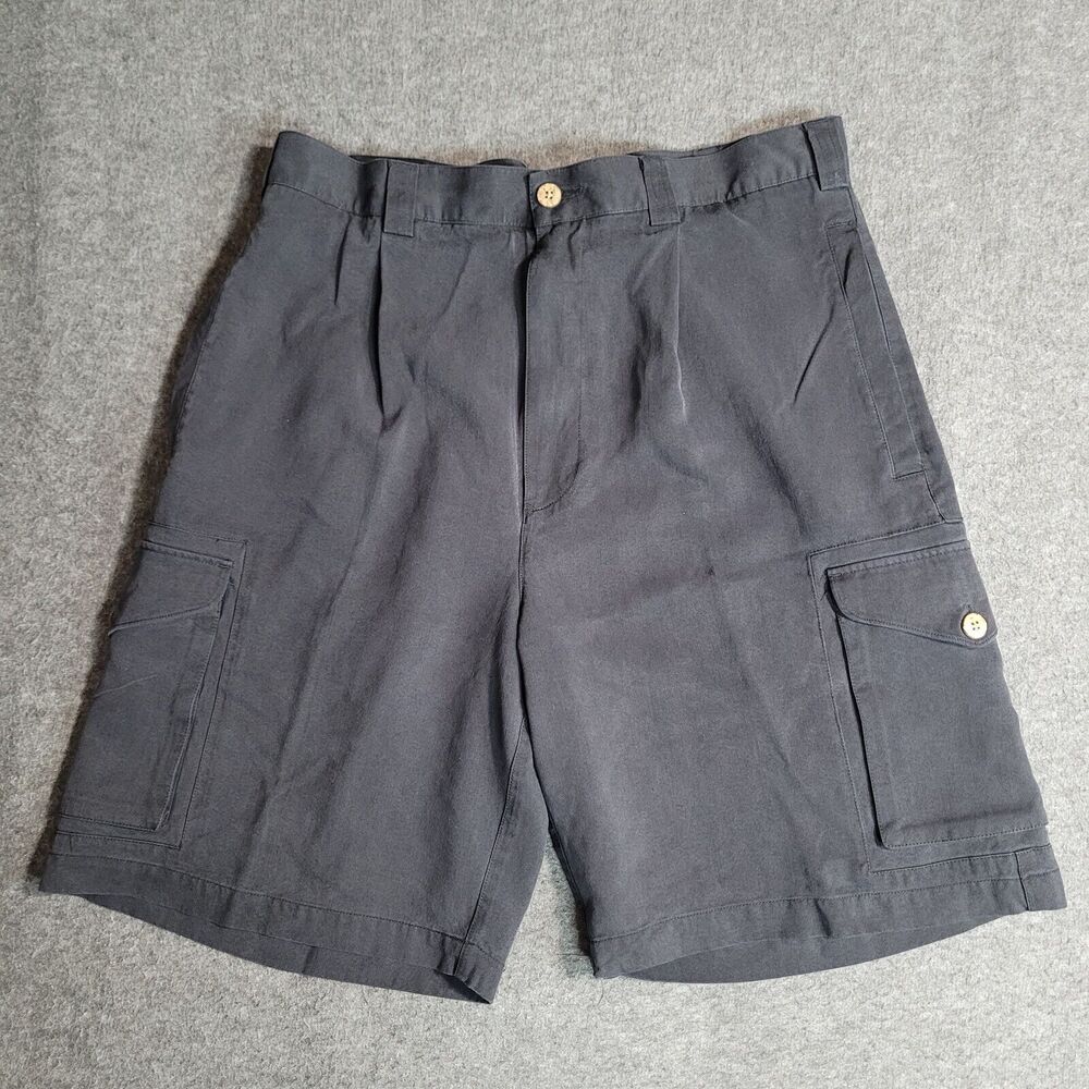 TravelSmith 100% Silk 8" Cargo Shorts Tag Size 34 Black Pleated Cruise Casual